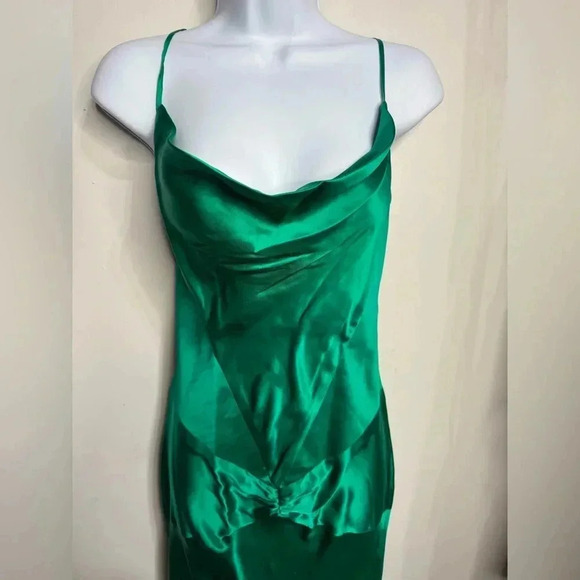 Vintage Dolce Jovani 100% Silk Green Slip Dress Size 4 - Picture 3 of 10